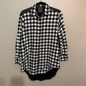 Maude black and white flannel with hi low back size large